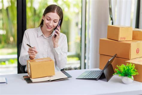 Concept Of Parcel Delivery And Selling Onlineretailer Writing Customer