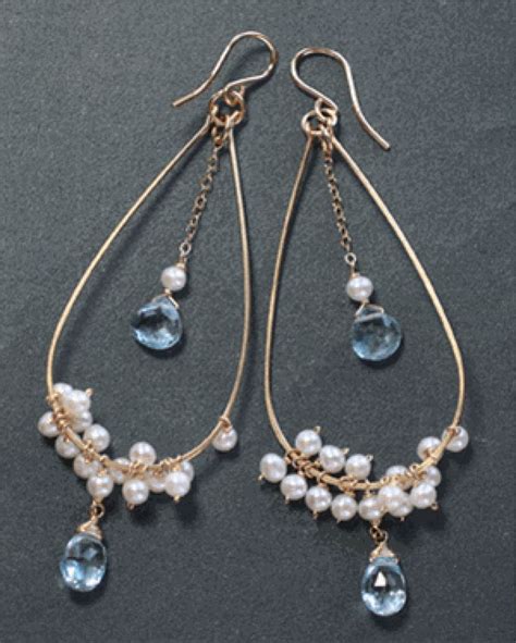 Handmade Chandelier Blue Topaz Pearl Earrings Earrings Handmade