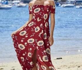 Red Floral Print Off The Shoulder Maxi Dress On Luulla