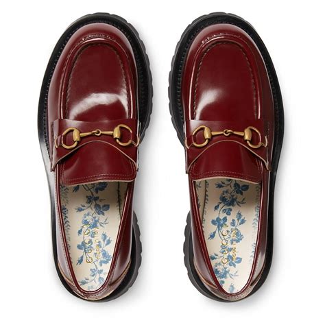 Gucci Leather Loafers With Horsebit And Lug Sole In Bordeaux Red For