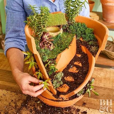 Repurpose A Cracked Terra Cotta Pot Into A Dainty Fairy Garden Packed