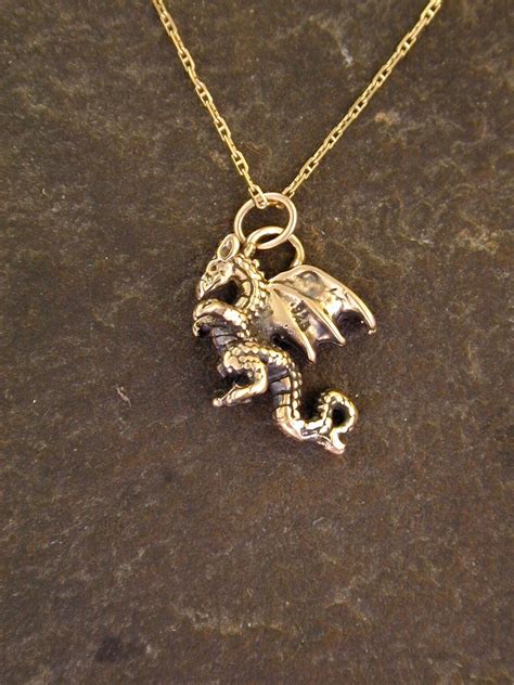 14k Gold Dragon Pendant With 14k Gold Chain Etsy