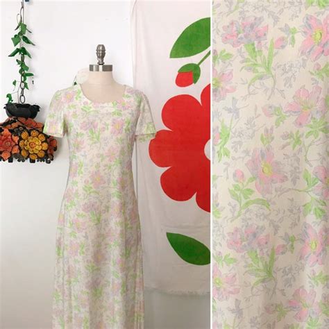 70s Vintage Handmade Floral Maxi Hippie Dress 70s F Gem