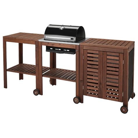 ÄpplarÖ Klasen Charcoal Grill With Cart And Cabinet Brown Stained