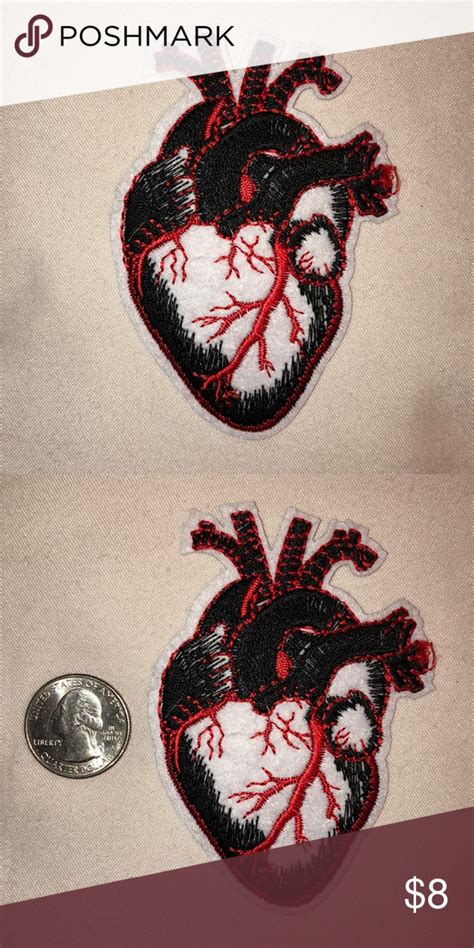 anatomical human heart iron on patch embroidered iron on patch anatomical human heart black new