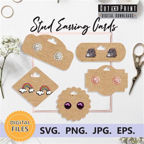 Diy Earring Display Card Cutting Pattern Cricut Pattern Stud Etsy