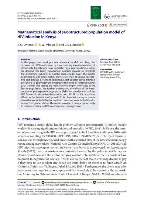 Pdf Mathematical Analysis Of Sex Structured Population Model Of Hiv Infection In Kenya