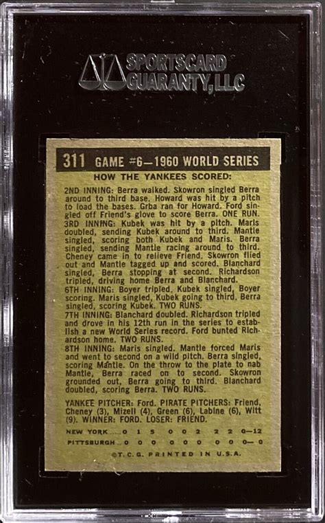 1961 topps 311 world series game 6 ford pitches second shutout sgc 88 nm mt 8 ebay