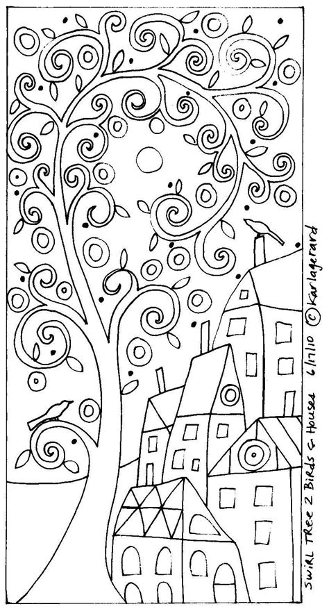 Rug Hook Craft Paper Pattern Swirl Tree 2 Birds And Houses Folk Art