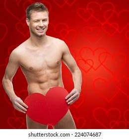 Funny Naked Man Holding Red Heart Stock Photo Shutterstock