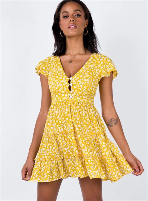 The Foster Mini Dress Yellow Floral In Yellow Dress Casual Mini Dress Yellow Dress Summer