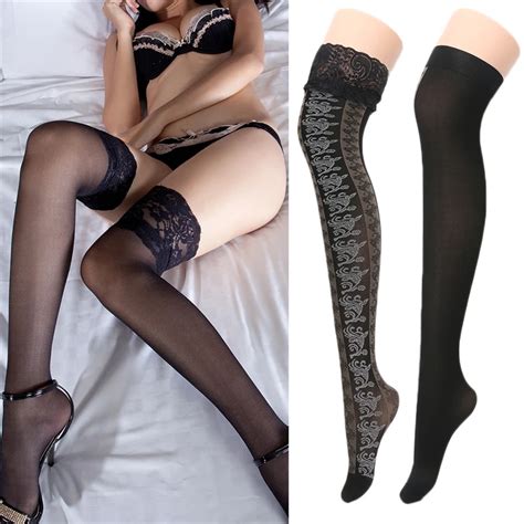 women sexy thigh high sheer opaque stockings with silicone band thick hosiery in stockings from