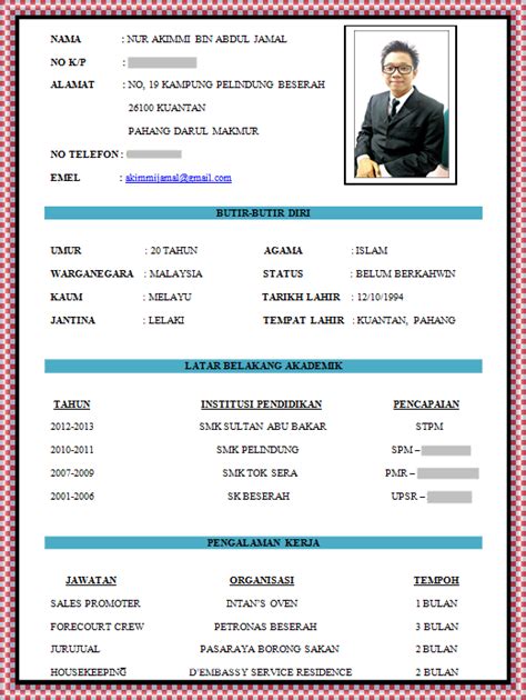 Contoh resume terbaik dalam bahasa melayu rome fontanacountryinn com. Contoh Resume Lepasan Spm