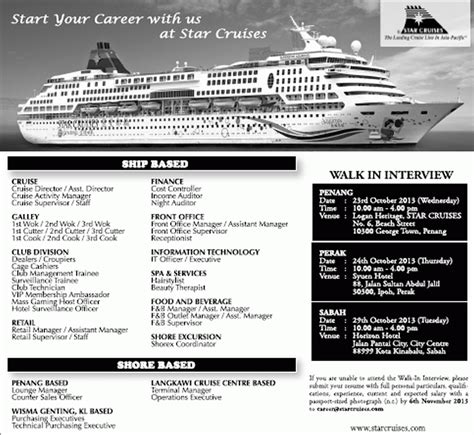 The company expanded their operation in malaysia and set up a. Jobs Malaysia: Job Vacancy at Star Cruise ( Ship Based ...