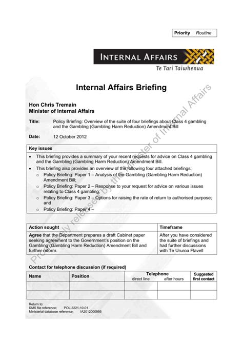 Briefing Paper Template Department Of Internal Affairs