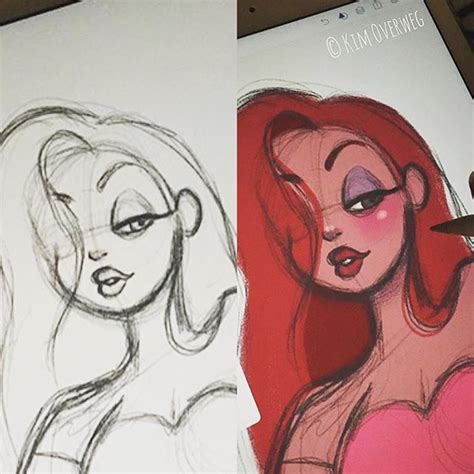 Sketch And Colored Sketch Of My Version Of Jessica Rabbit ♥
