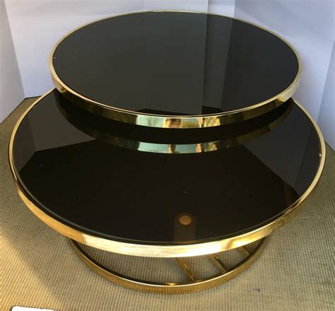 Webber round swivel top table handmade dark oak. Design Institute America Round Two-Tier Swivel Brass and ...