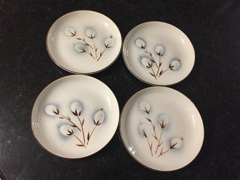 4 Winfield Pottery Pussy Willow Salad Plates California Usa Mcm 1940