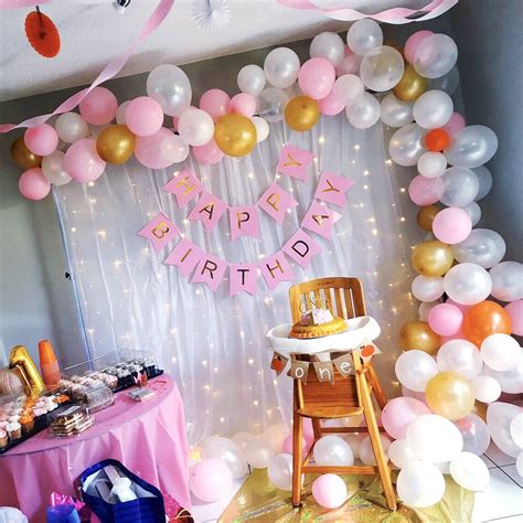 Simple Balloon Decoration For 1st Birthday Party Girl Leadersrooms