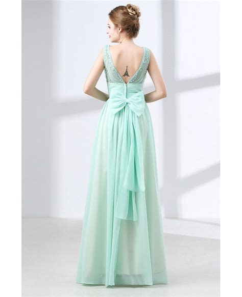 Flowing Chiffon Long Teal Prom Dress With Modest Beading Top Ch6635