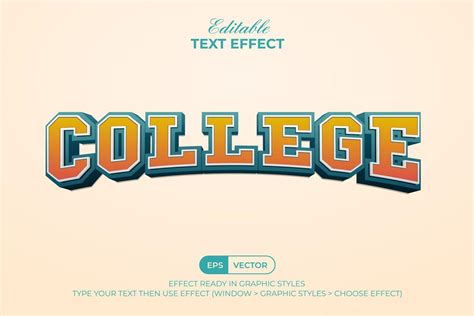College Text Effect 3d Curved Style Editable Text Effect 23209817
