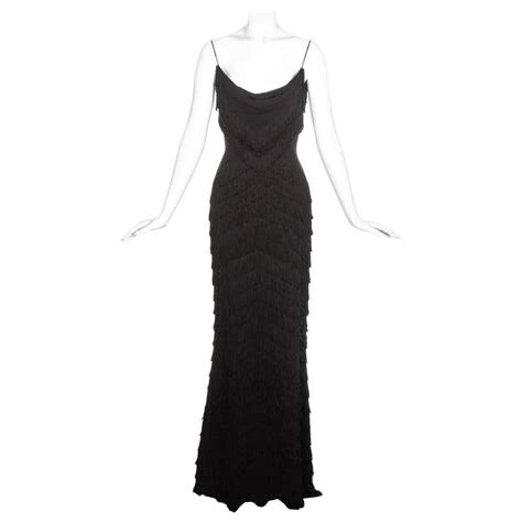 Christian Dior By John Galliano Black Silk Fringed Evening Dress Ss