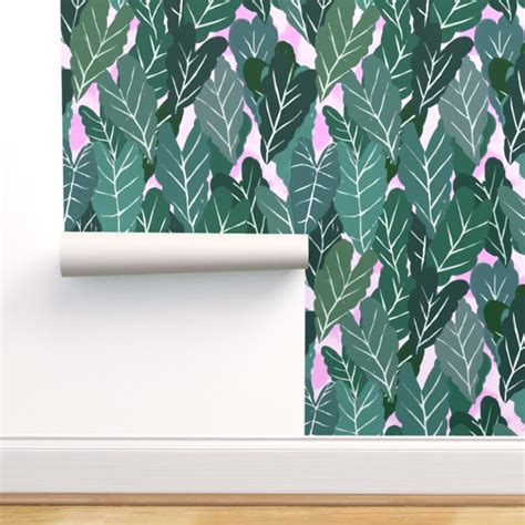Peel And Stick Wallpaper 9ft X 2ft Leaves Tropical Green Boho Plants