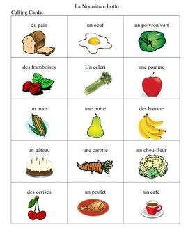 Check spelling or type a new query. French Bingo Game - Foods | Food in french, Learn french ...