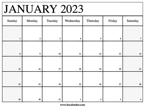 Free Printable January 2023 Calendar