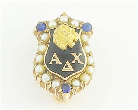Alpha Delta Chi Lion Sorority Shield Badge Pin 10k Yellow Gold