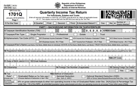 Thing To Know About Bir Form 1701q Or Quarterly Income Tax Return Fandq