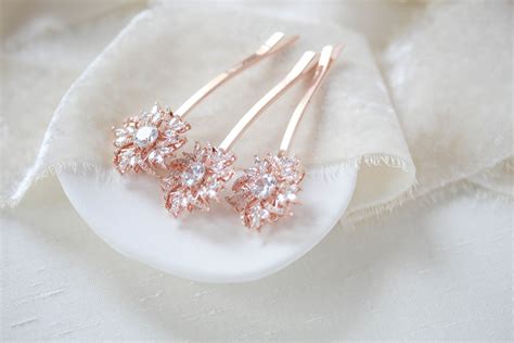 Rose Gold Hair Pin Bridal Hair Pins Rose Gold Wedding Hair Etsy