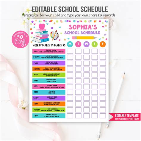 Editable Home School Schedule Homeschool Schedule Daily Routine