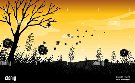 Outdoor Nature Silhouette Sunset Scene Illustration Stock Vector Image