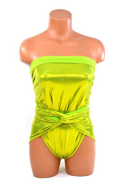 Medium Bathing Suit Metallic Lime Green Wrap Around Swimsuit Convertib Hisopal Art~swimwear