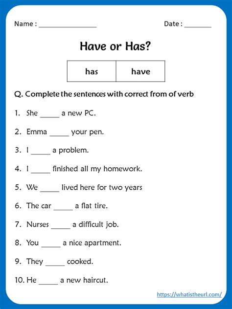 Has Or Have Worksheets For 4th Grade Your Home Teacher