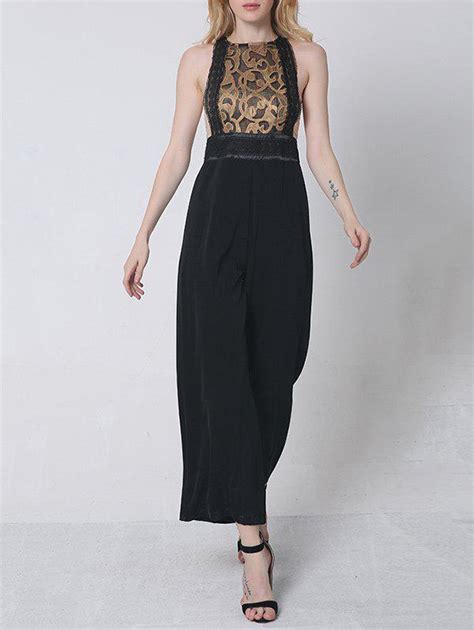 Off Stylish Guipure Splicing Wide Leg Jumpsuit Rosegal