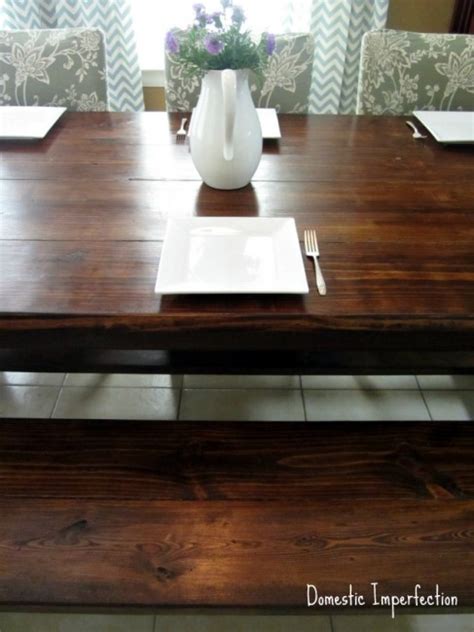 Just a good ol' tabletop doing what tabletops do best. DIY Farmhouse Table and Bench - Domestic Imperfection