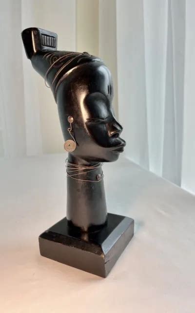 Vtg Ebony Wood Hand Carved African Woman Tribal Art Sculpture 11 1 4 Head Bust 39 99 Picclick