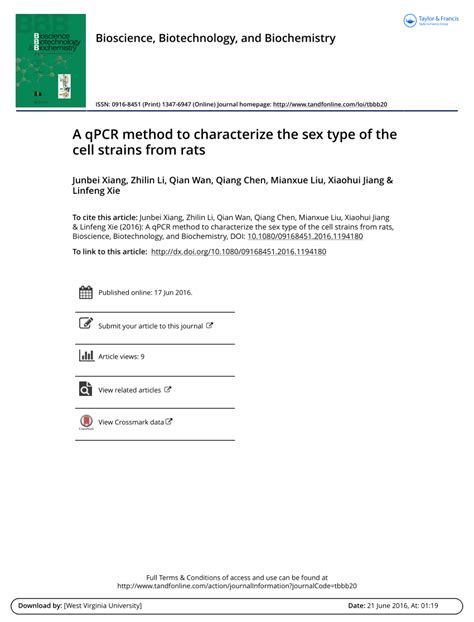 Pdf A Qpcr Method To Characterize The Sex Type Of The Cell Strains From Rats