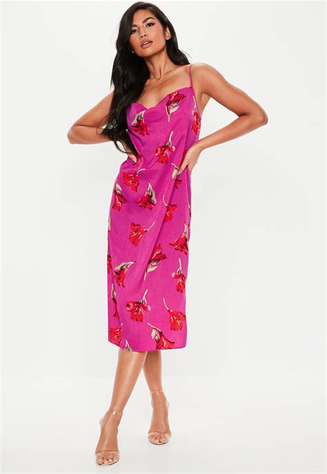 Hot Pink Floral Cowl Neck Maxi Dress Missguided Ireland