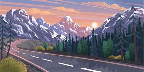 Free Vector Mountains Landscape At Sundown