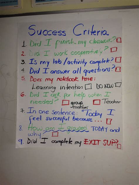 General Success Criteria That Can Be Applied To Any Subject Student