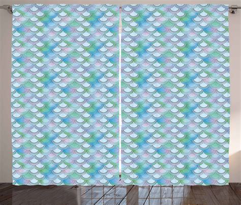 Fish Scale Curtains 2 Panels Set Japanese Squama Pattern With Smooth