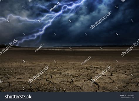 Land Ground Dry Cracked Lightning Storm Stock Photo 294874442