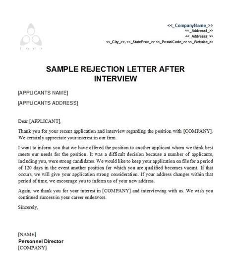 An employment decline letter or rejection letter for denying a candidate in an insurance business can contain the following snippets Sample Letter After Interview Rejection Example Of ...