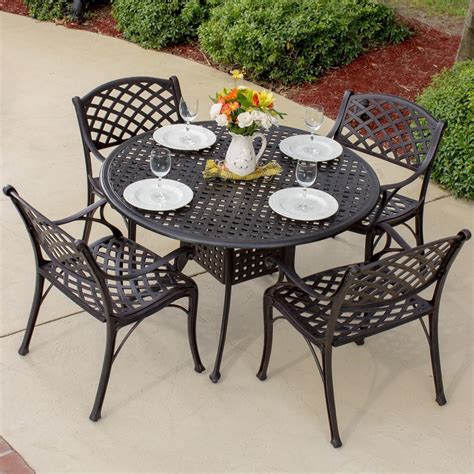 Heritage 5 Piece Cast Aluminum Patio Dining Set With Round Table By Lakeview Outdoor Designs