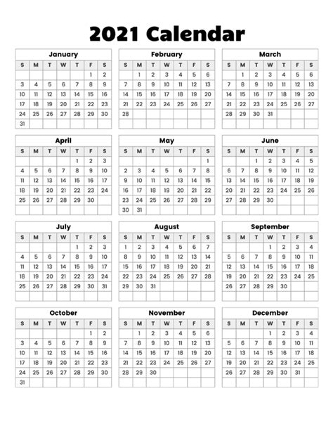 2021 Calendar At A Glance Printable 2021 Printable Calendars Images