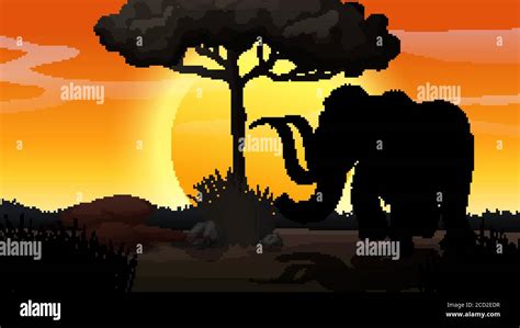 Outdoor Nature Silhouette Sunset Scene Illustration Stock Vector Image