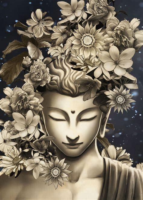 Buddha Flowers Meditation Poster Picture Metal Print Paint By